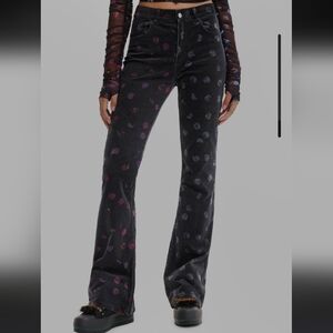 Desigual Black Polka Dots Corduroy Flare Trousers - Size 34